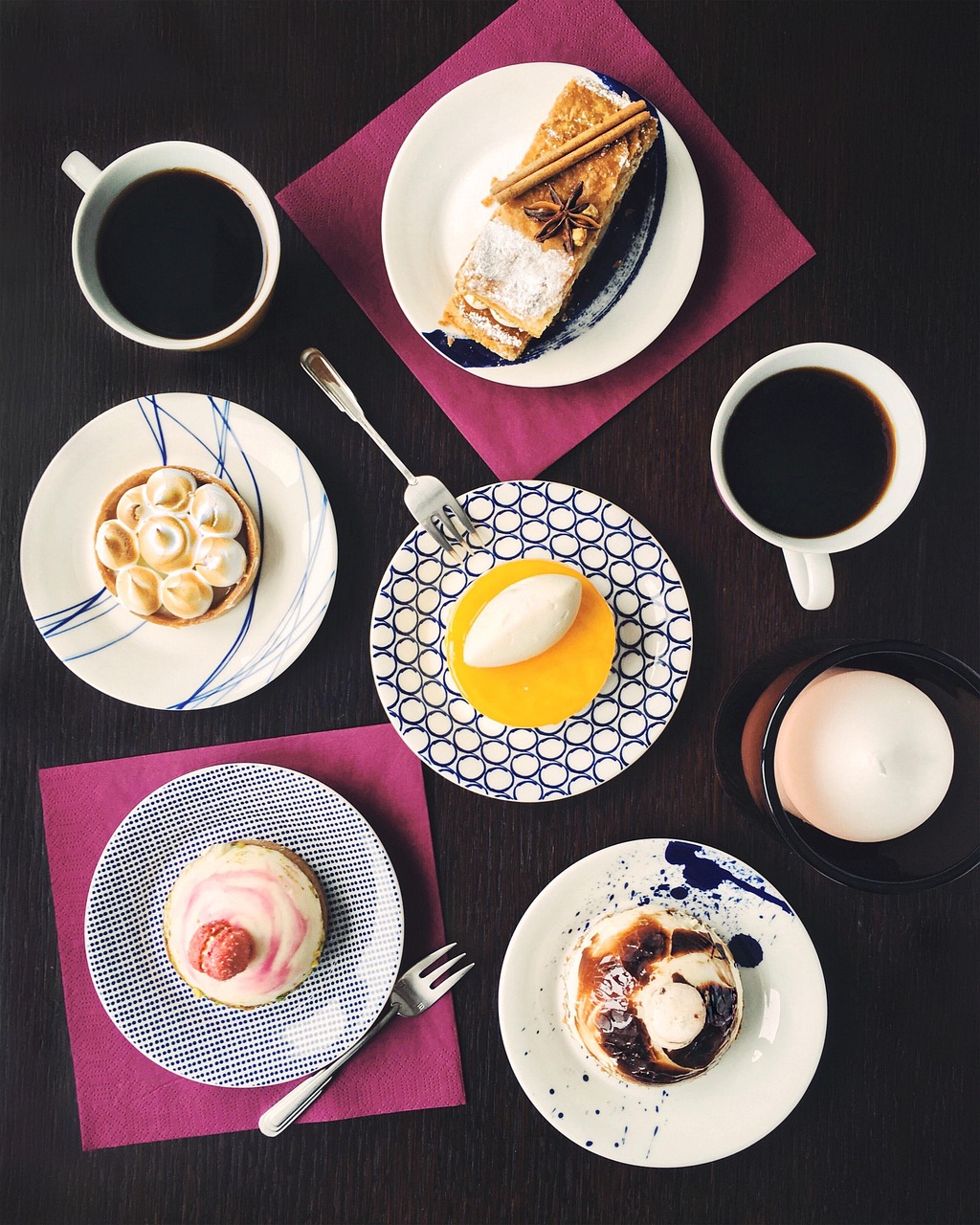 assorted cake desserts with coffee