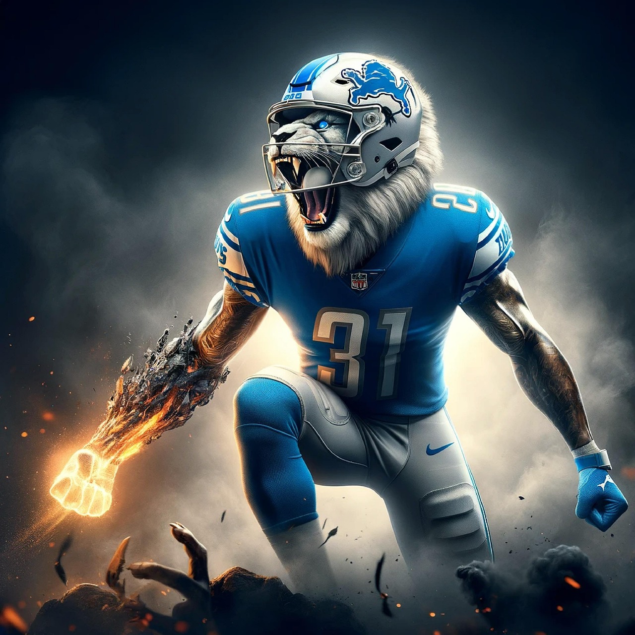 ai generated detroit lion mascot in jersey